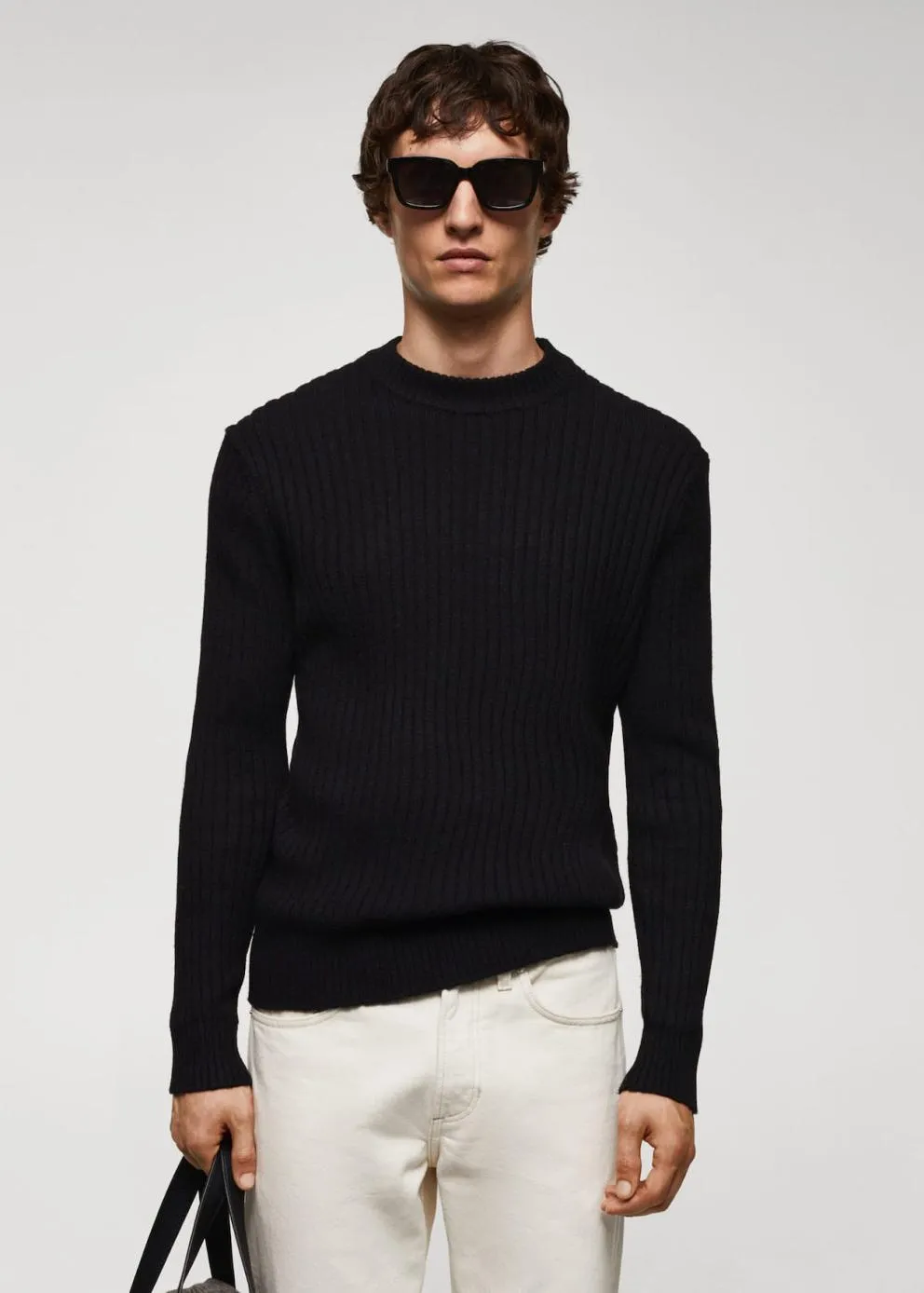 Gilets Et Pull-Overs | Homme MANGO Pull-over Maille Côtelée Laine Mélangée Noir