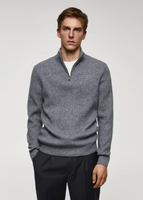 Gilets Et Pull-Overs | Homme MANGO Pull-over Zippé Maille Côtelée Gris Chiné Moyen