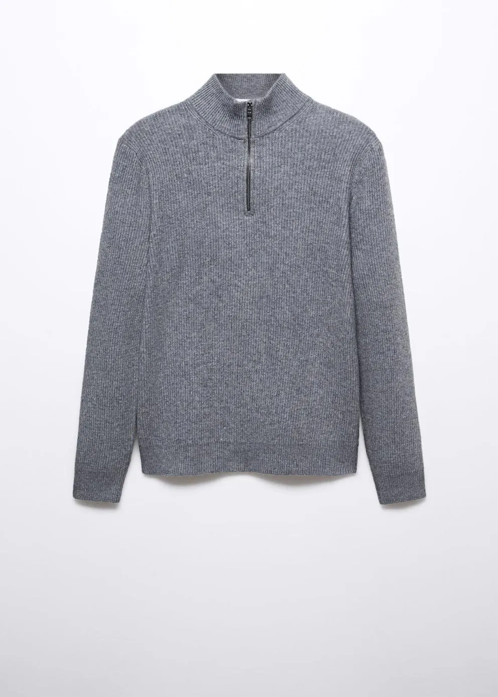 Gilets Et Pull-Overs | Homme MANGO Pull-over Zippé Maille Côtelée Gris Chiné Moyen