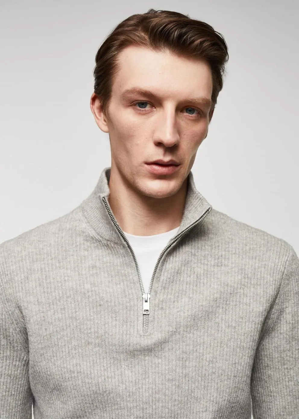 Gilets Et Pull-Overs | Homme MANGO Pull-over Zippé Maille Côtelée Sable