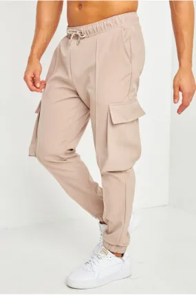 Joggerpant beige cargo avec surpiqures