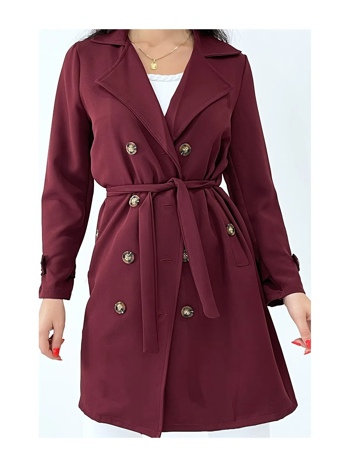 Long trench bordeaux avec poches