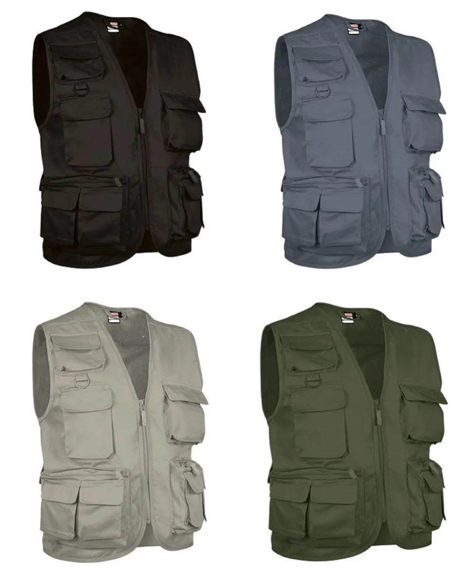 Lot 4 gilets multipoches sans manches -  noir gris vert et beige 