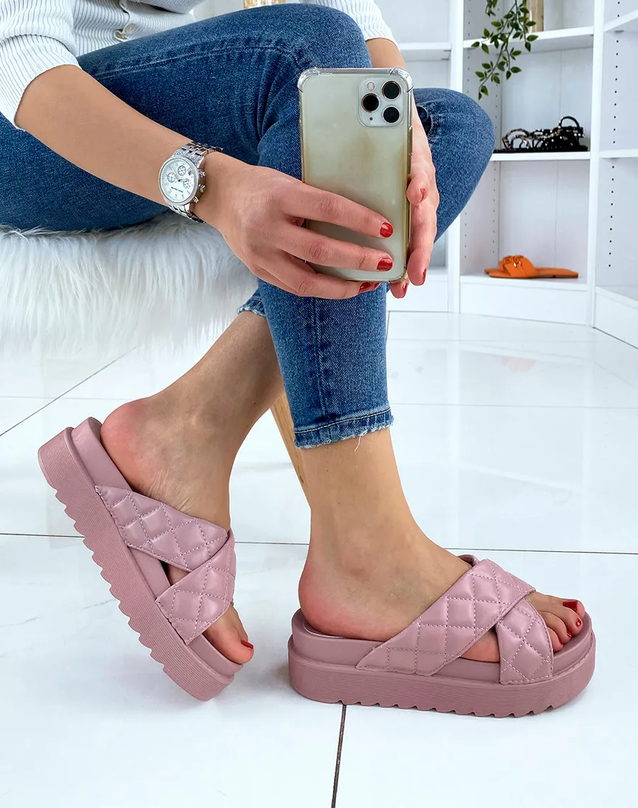 Mules vieux rose croisées et matelassées