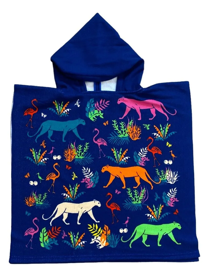 Pack ponchos et serviette microfibre enfant Dino - Bleu marine