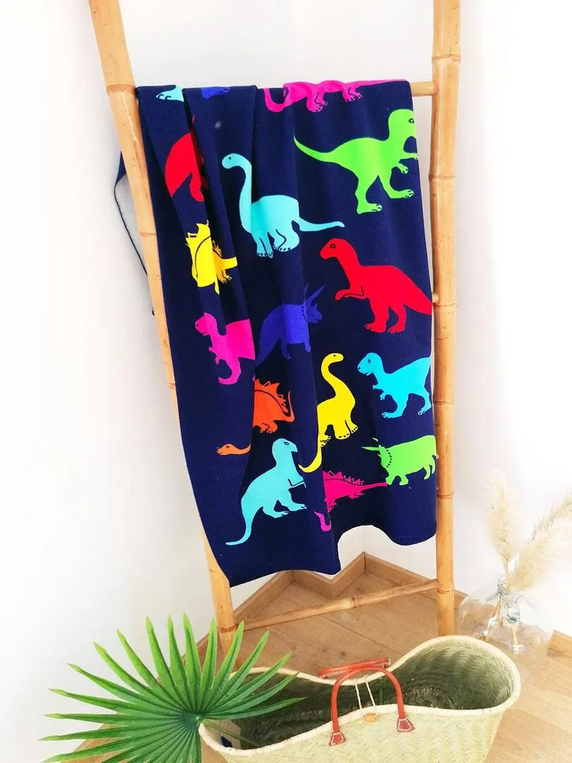 Pack ponchos et serviette microfibre enfant Dino - Bleu marine