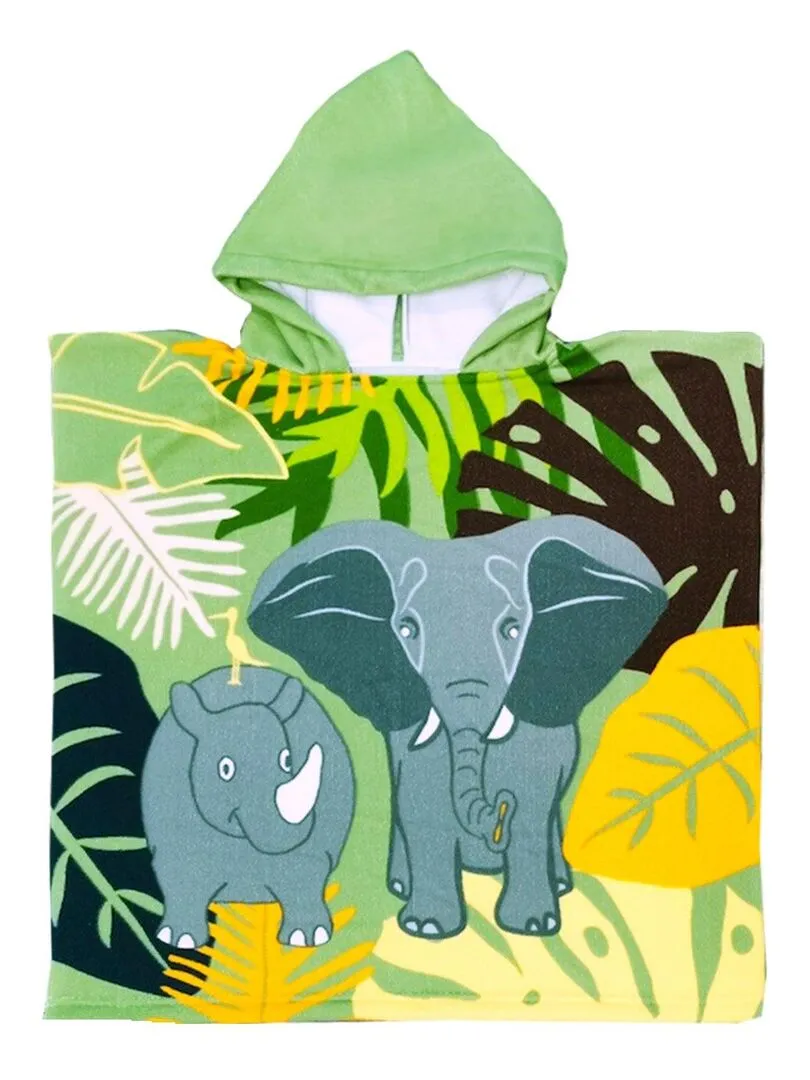 Pack ponchos et serviette microfibre enfant Elephant - Vert kaki