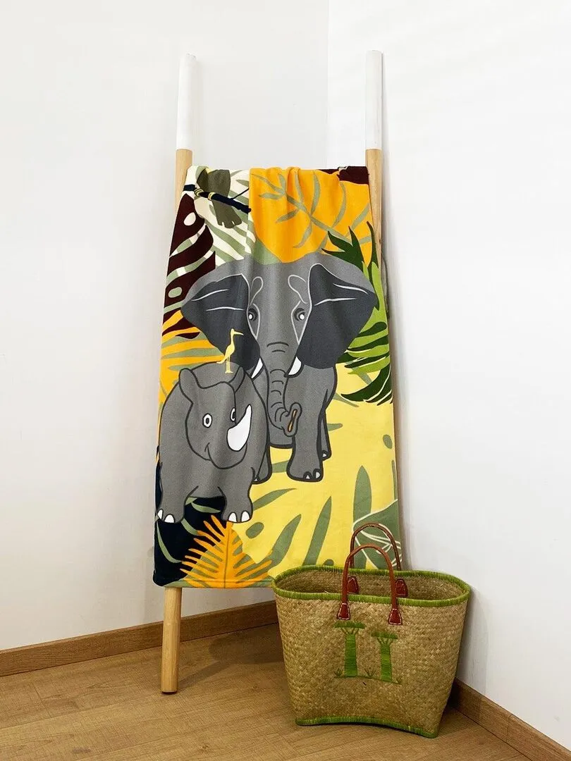 Pack ponchos et serviette microfibre enfant Elephant - Vert kaki