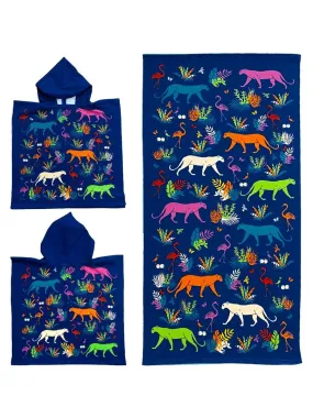 Pack ponchos et serviette microfibre enfant  Junga - Bleu marine