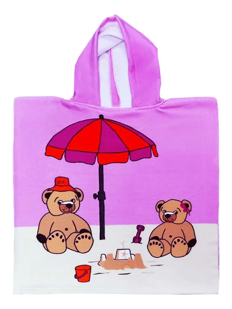 Pack ponchos et serviette microfibre enfant Nounours - Rose clair