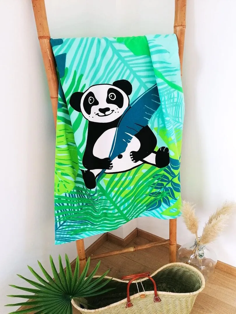 Pack ponchos et serviette microfibre enfant Panda - Vert kaki