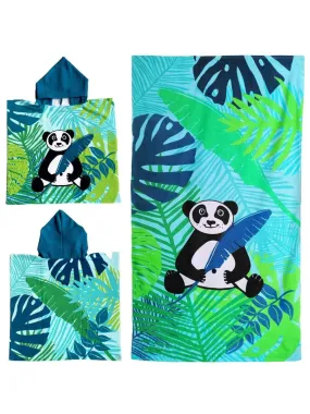 Pack ponchos et serviette microfibre enfant Panda - Vert kaki