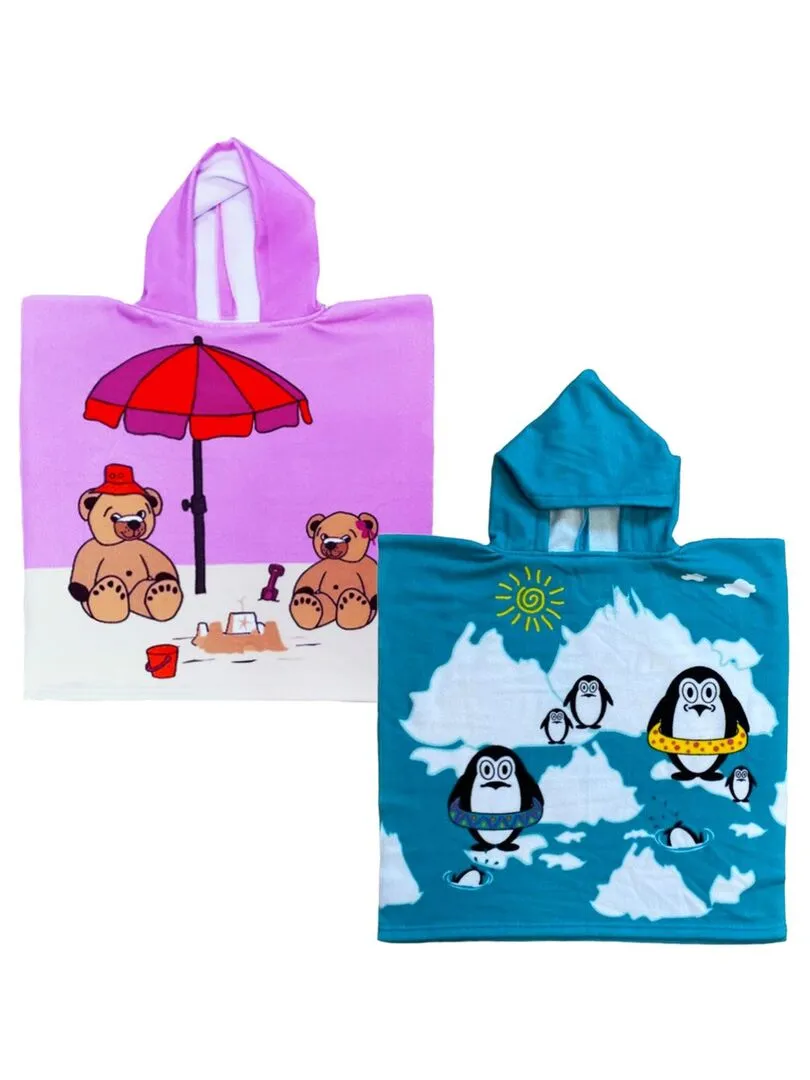 Pack ponchos microfibre enfant Artic + Nounours - Multicolore