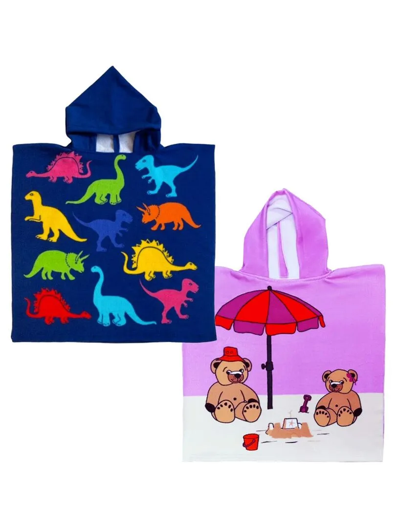 Pack ponchos microfibre enfant Dino + Nounours - Multicolore