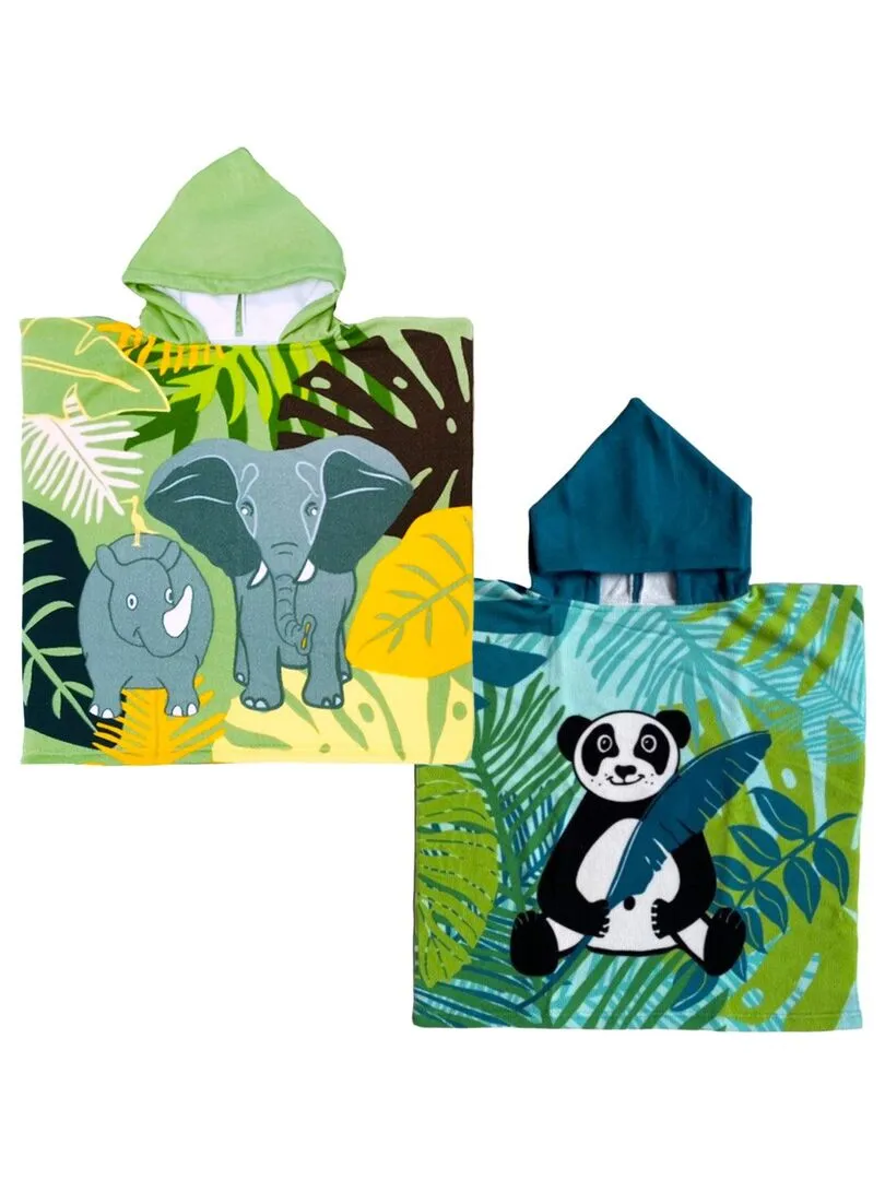 Pack ponchos microfibre enfant  Elephant + Panda - Multicolore