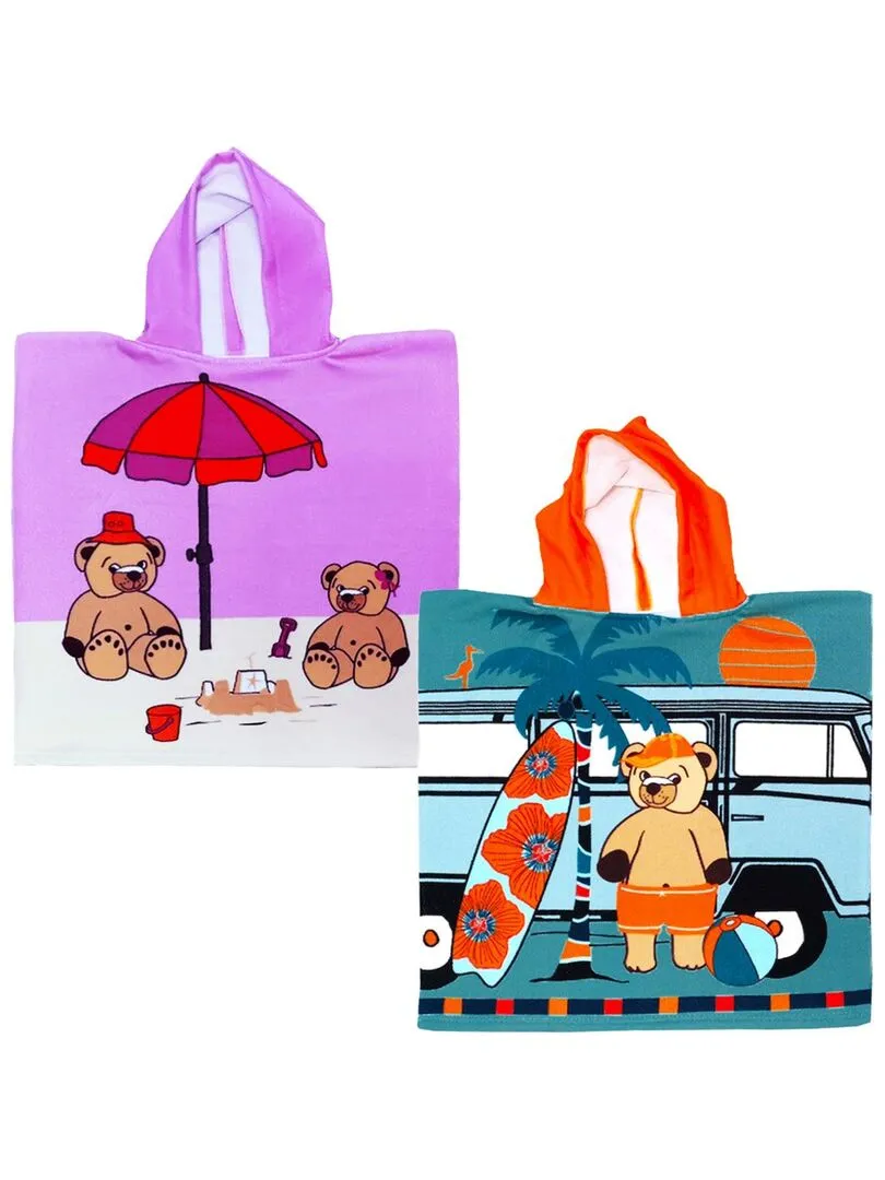 Pack ponchos microfibre enfant Nounours + Surfista - Multicolore