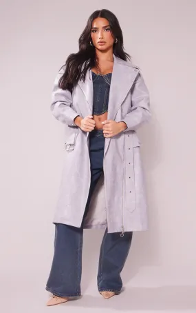 Petite Trench style perfecto en PU gris délavé