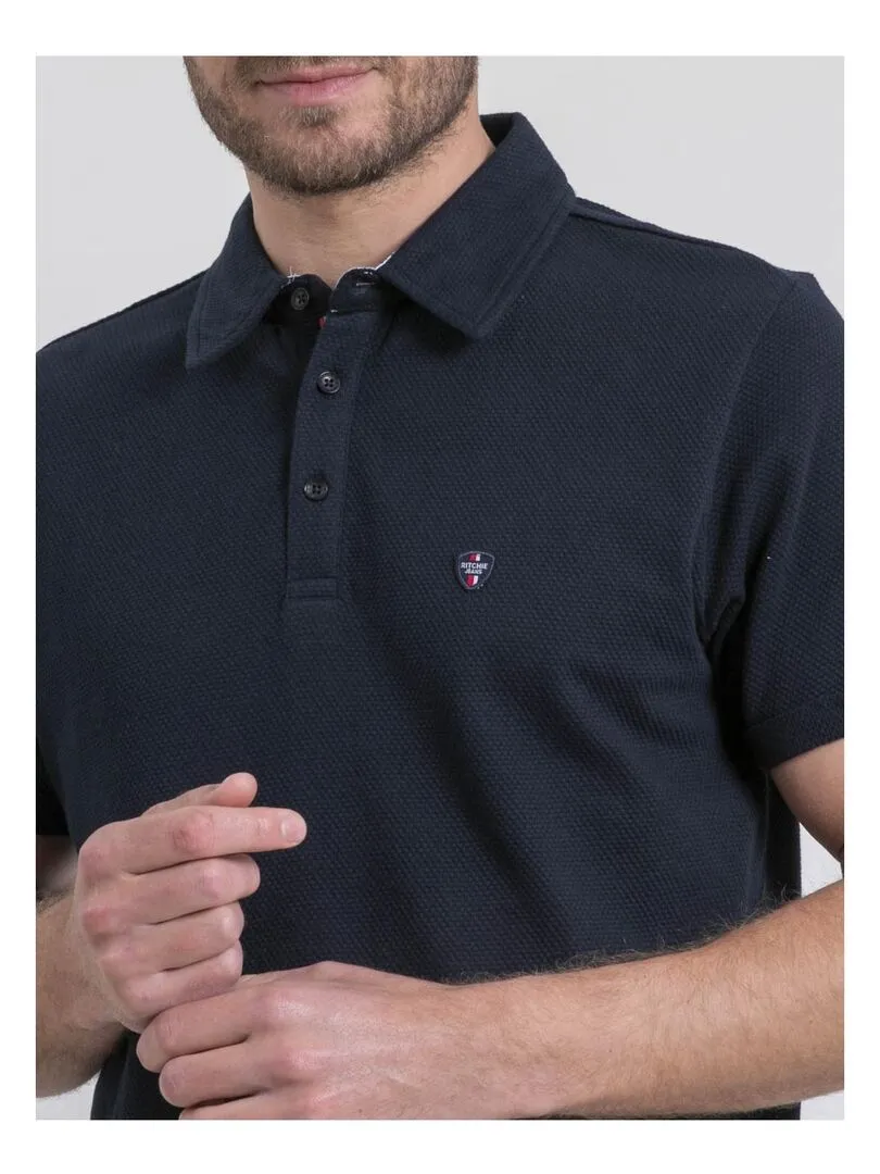 Polo manches courtes pur coton POULOAN - Bleu marine