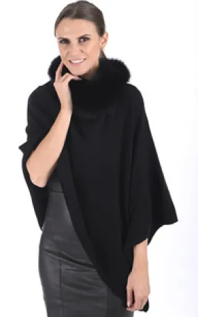 Poncho cachemire et renard noir Lea Clement - La Canadienne - Gilets / ponchos / capes Textile Noir