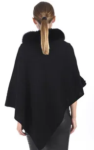 Poncho cachemire et renard noir Lea Clement - La Canadienne - Gilets / ponchos / capes Textile Noir