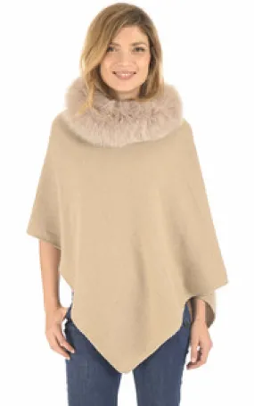 Poncho cachemire et renard sable Lea Clement - La Canadienne - Gilets / ponchos / capes Textile Sable