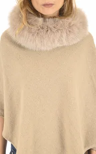 Poncho cachemire et renard sable Lea Clement - La Canadienne - Gilets / ponchos / capes Textile Sable