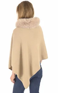 Poncho cachemire et renard sable Lea Clement - La Canadienne - Gilets / ponchos / capes Textile Sable