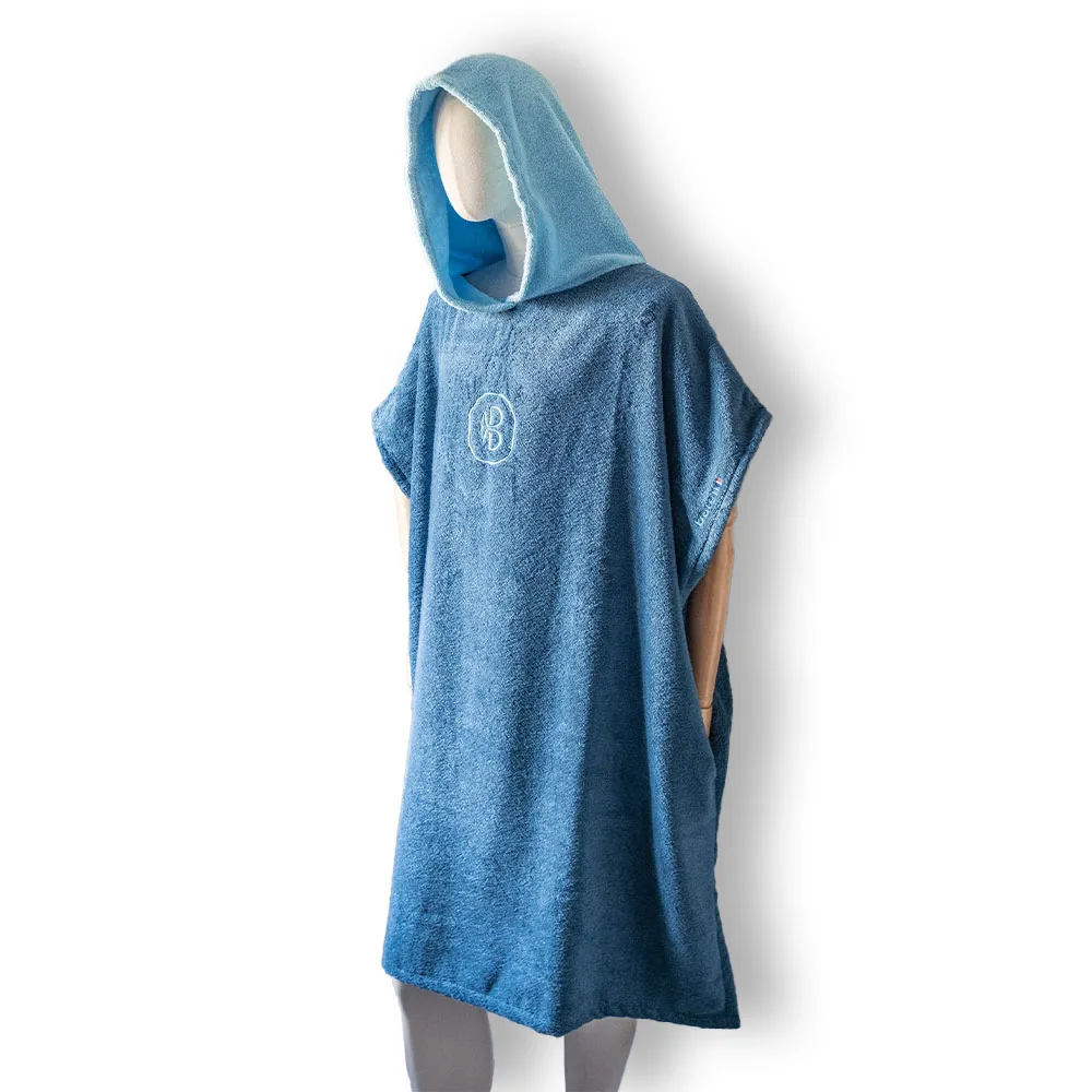 Poncho de surf bleu pétrole & turquoise, fabrication française