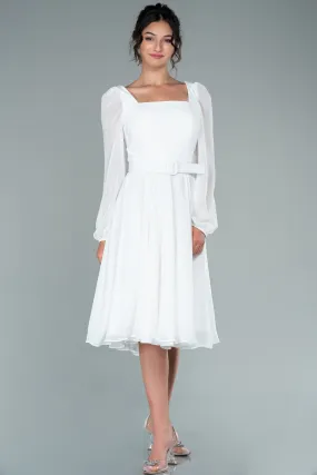 Robe de Cérémonie Midi Mousseline Blanc ABK1441