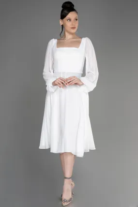 Robe de Cérémonie Midi Mousseline Blanc ABK2026