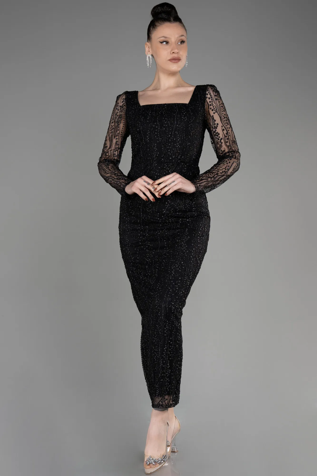 Robe de Cérémonie Midi Noir-Argent ABK2025