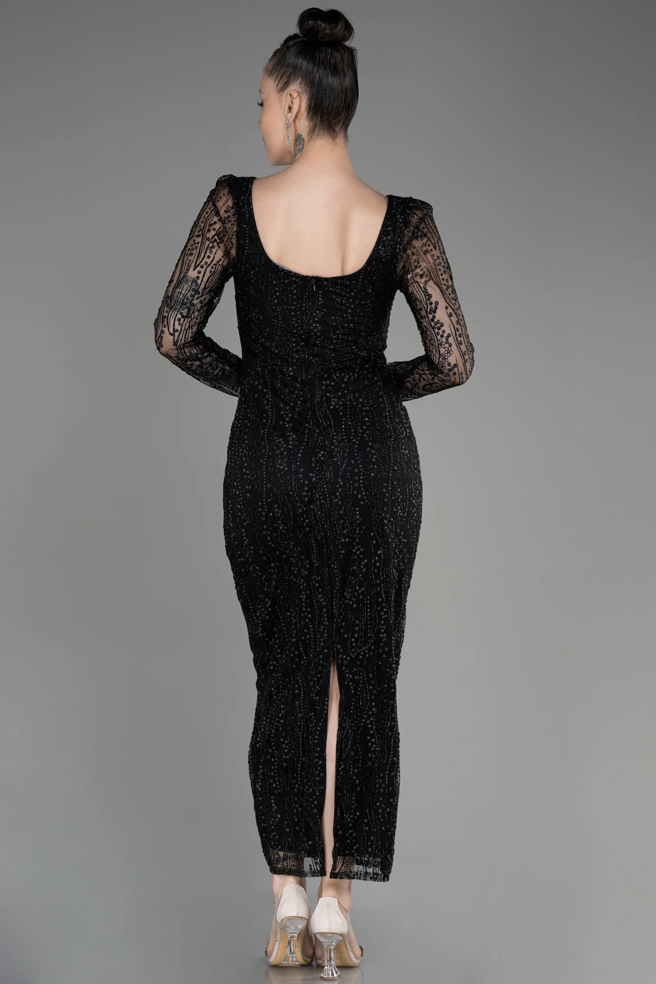 Robe de Cérémonie Midi Noir-Argent ABK2025