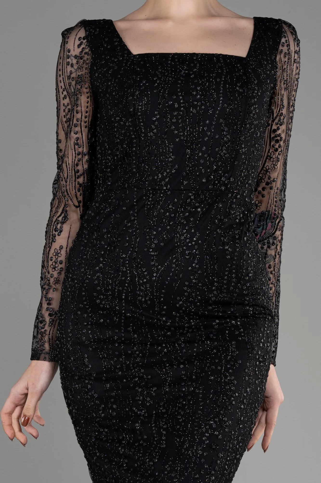 Robe de Cérémonie Midi Noir-Argent ABK2025