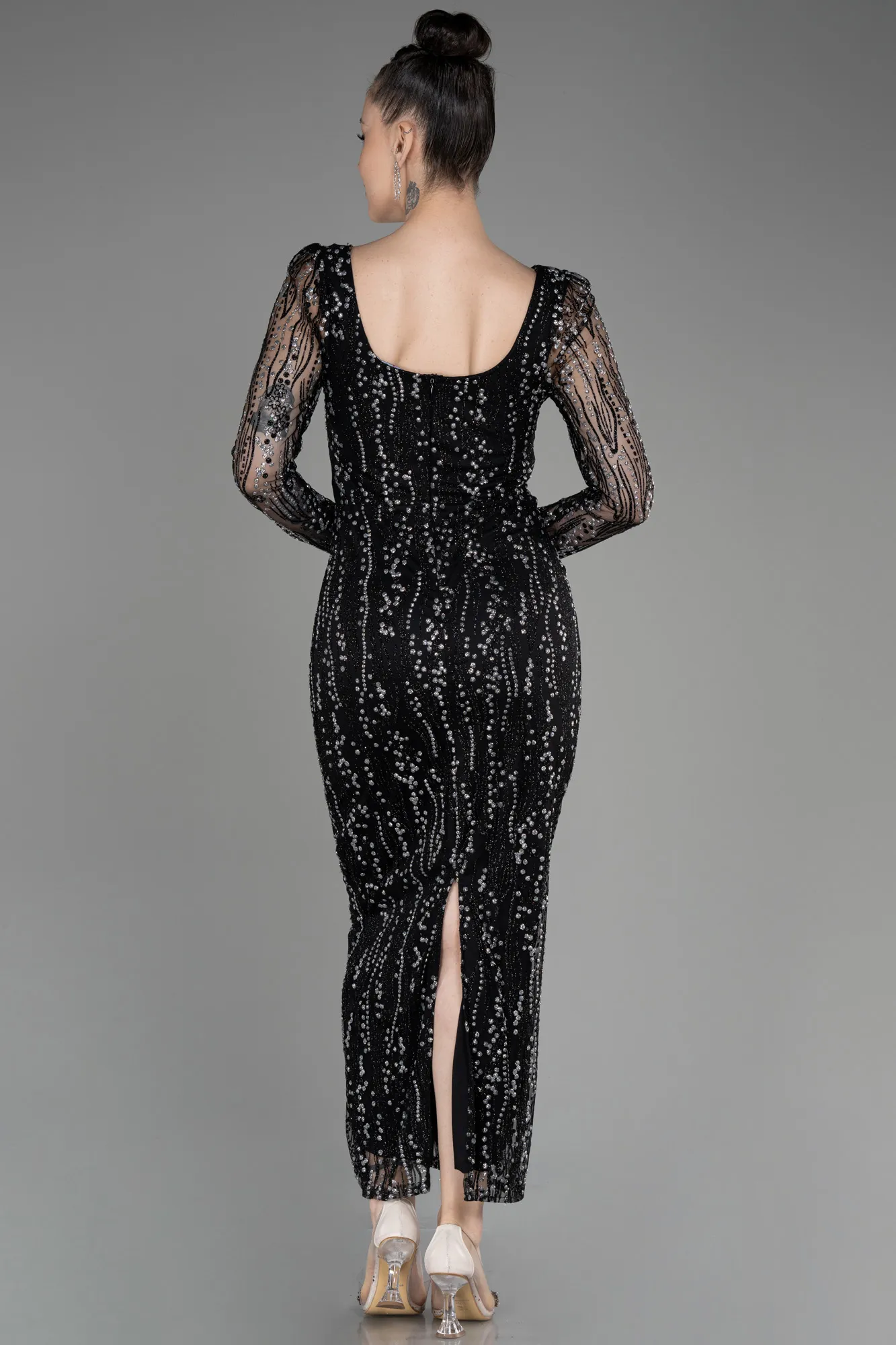 Robe de Cérémonie Midi Noir-Argent ABK2025