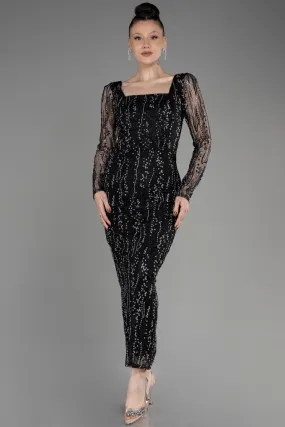 Robe de Cérémonie Midi Noir-Argent ABK2025