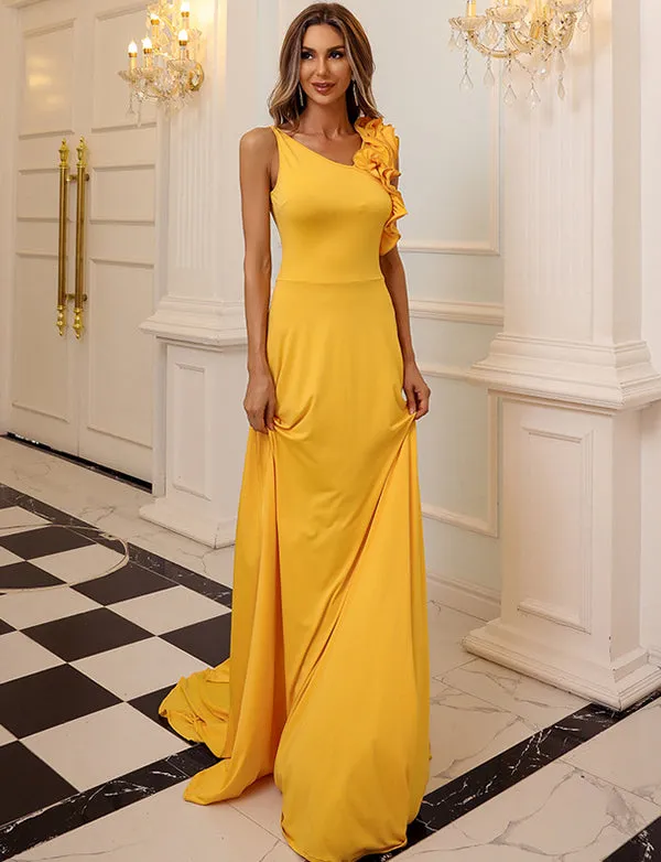 Robe de Soirée Jaune à Volants