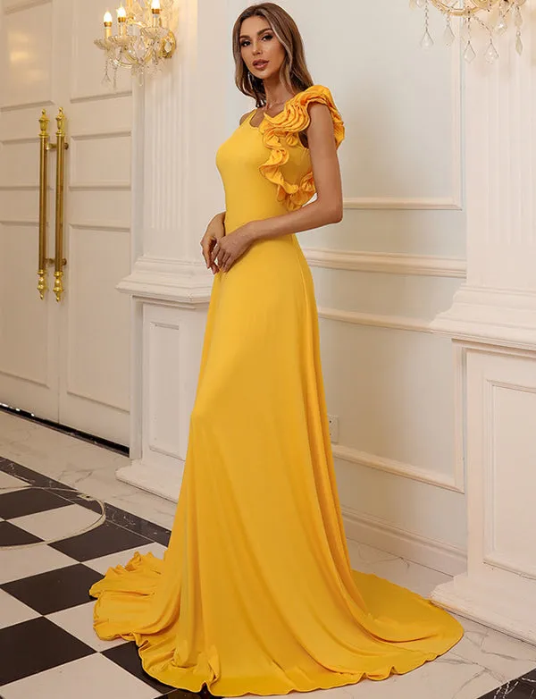 Robe de Soirée Jaune à Volants