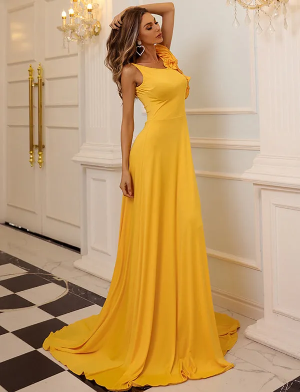 Robe de Soirée Jaune à Volants