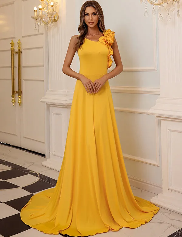 Robe de Soirée Jaune à Volants