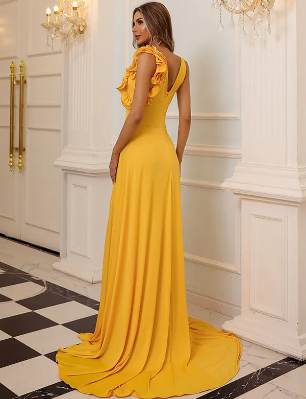 Robe de Soirée Jaune à Volants