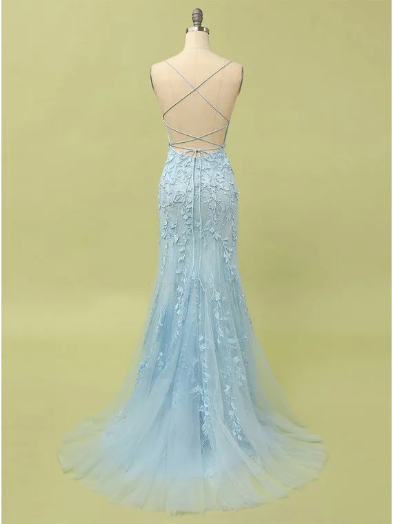 Robe de Soirée Sirène Bleu