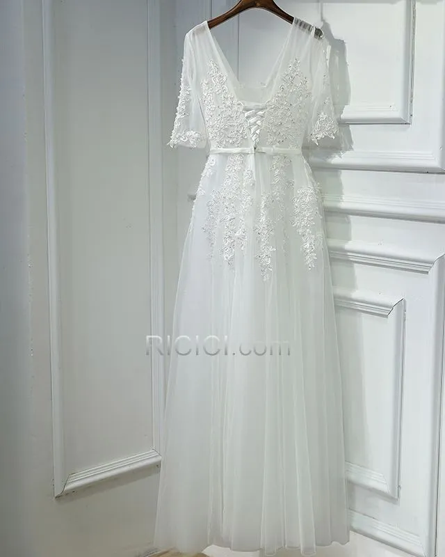 Robes De Soirée Décolleté Appliques 2019 Empire Dentelle Élégant Longue Boho