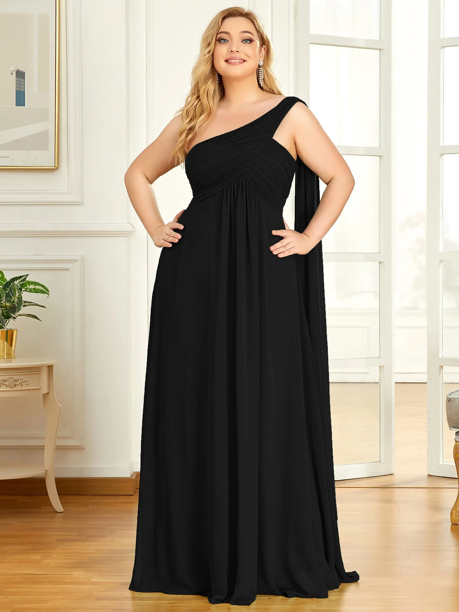 Robes de Soirée Grande Taille Maxi Chiffon avec Une épaule pour Femmes