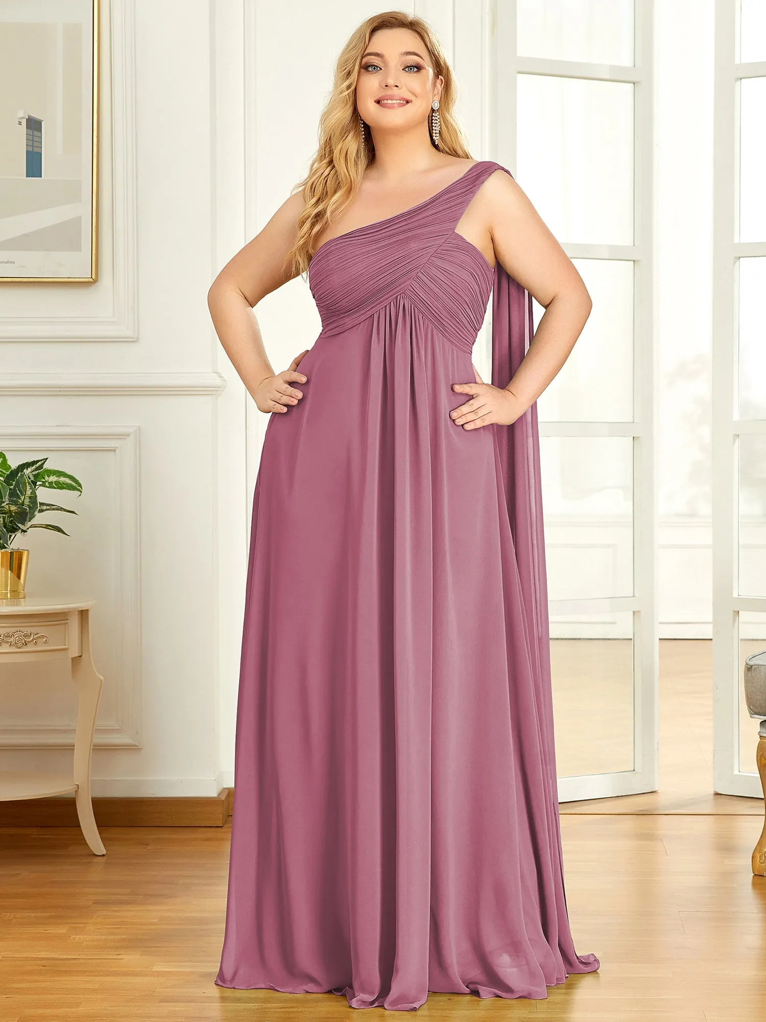 Robes de Soirée Grande Taille Maxi Chiffon avec Une épaule pour Femmes