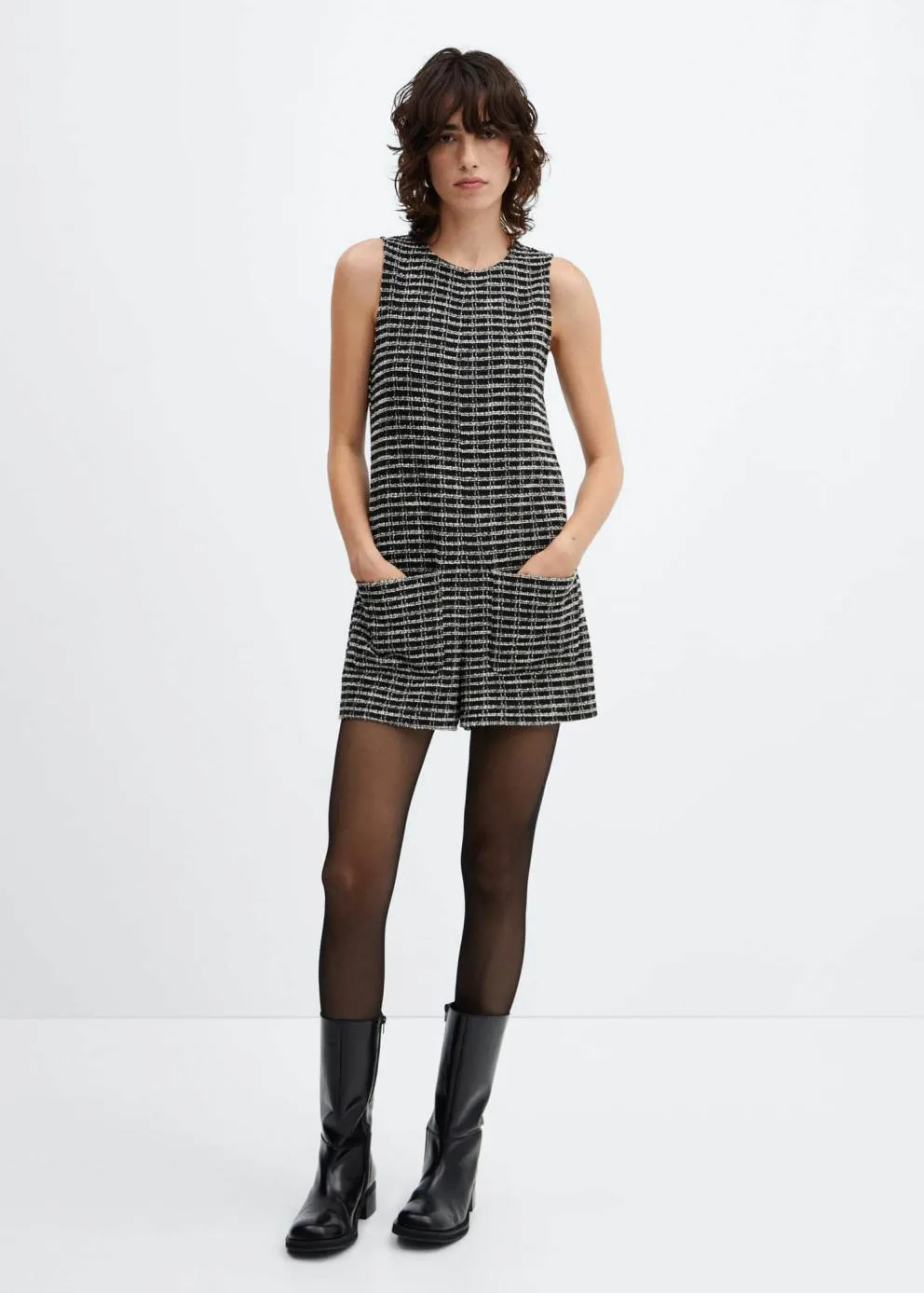 Robes Et Combinaisons | Femme MANGO Combi-short Tweed Poches Noir