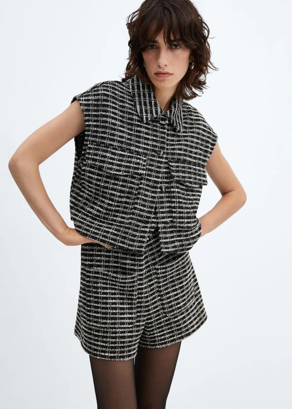 Robes Et Combinaisons | Femme MANGO Combi-short Tweed Poches Noir