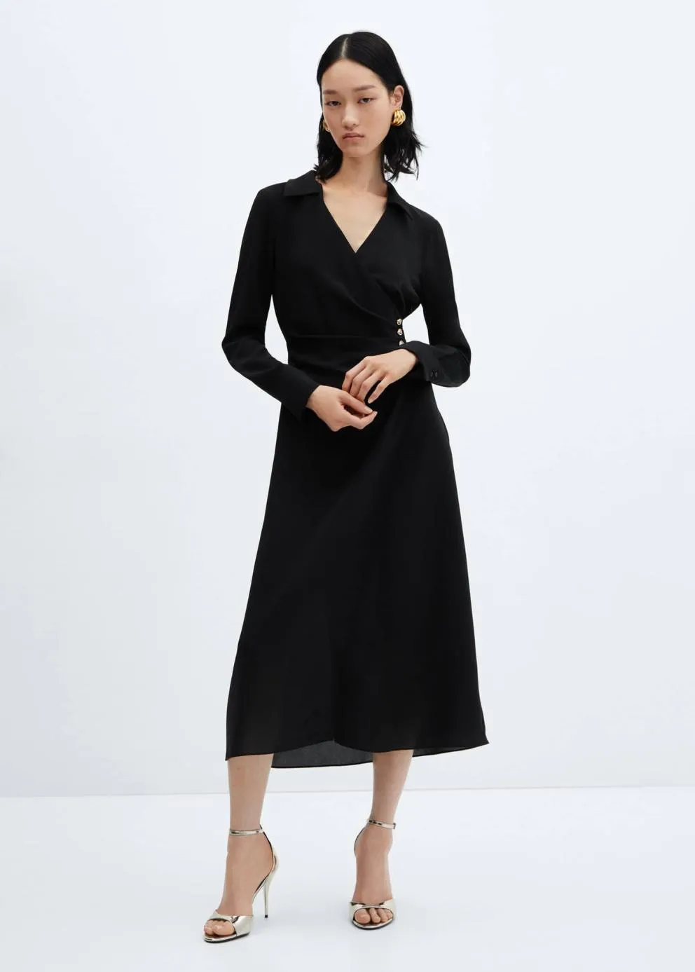 Robes Et Combinaisons | Femme MANGO Robe Cache-cœur Boutons Noir