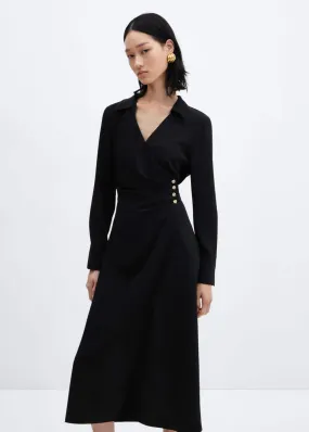 Robes Et Combinaisons | Femme MANGO Robe Cache-cœur Boutons Noir