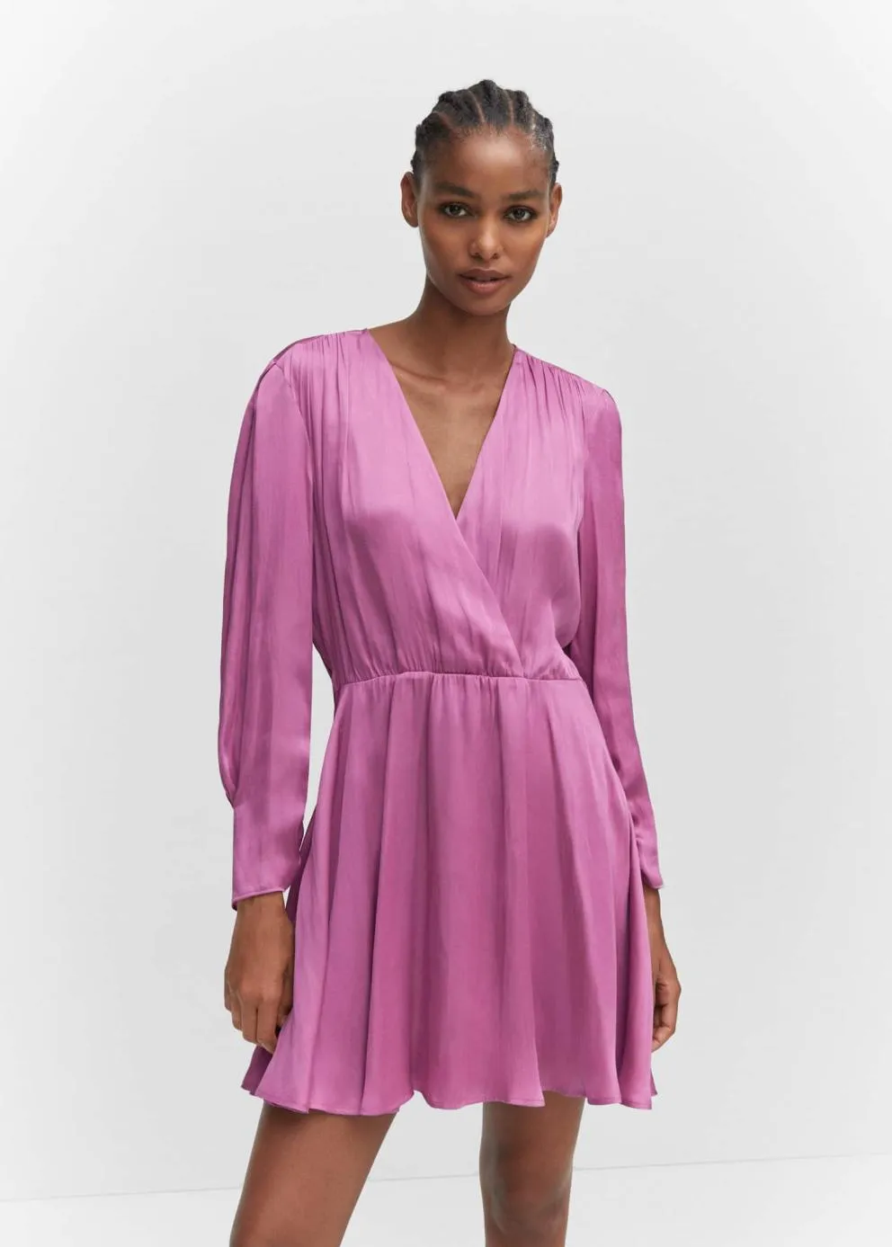 Robes Et Combinaisons | Femme MANGO Robe Cache-cœur Satinée Rose