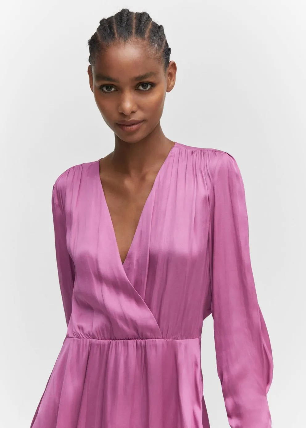 Robes Et Combinaisons | Femme MANGO Robe Cache-cœur Satinée Rose